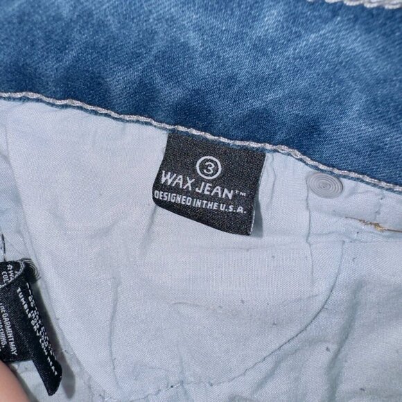 Wax Jean Medium Wash Denim Mid Rise Distressed Skinny Jean size 3 - Picture 5 of 7